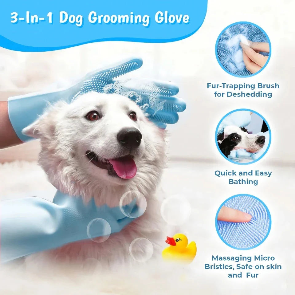 Eco-friendly silicone pet grooming gloves with soft brush heads for effective hair removal and coat care