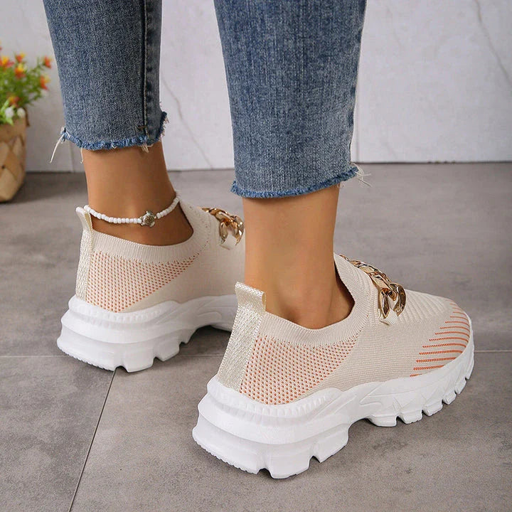 Stylish mesh trainers for women with a breathable, comfortable design and chunky muffin heel