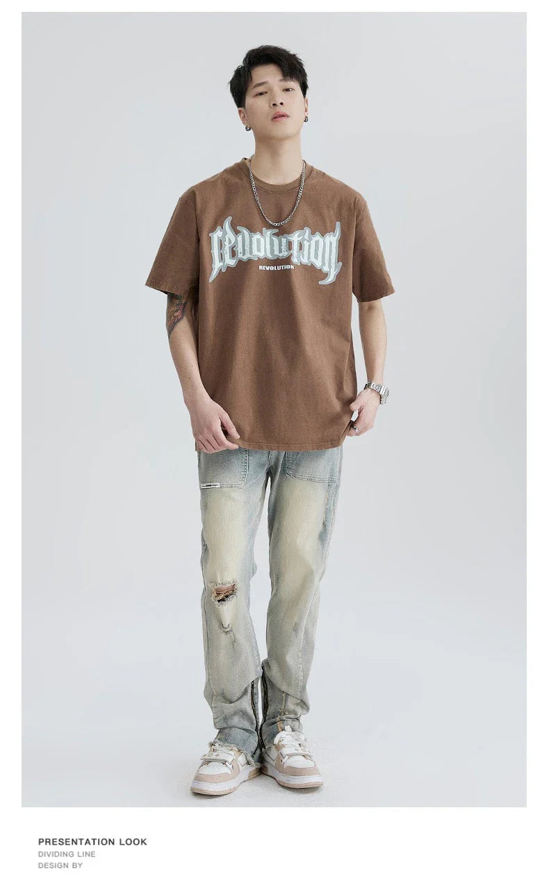 Premium vintage-inspired short-sleeved t-shirt in a distressed black colour, made of soft pure cotton fabric
