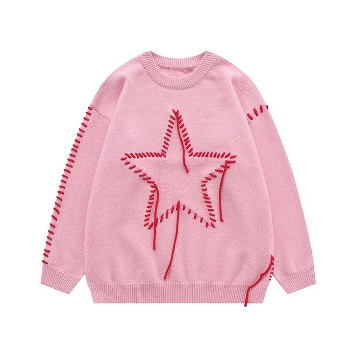 Cosy Autumn Knit Jumper with Stylish Star Design, Available in Sizes S-XL