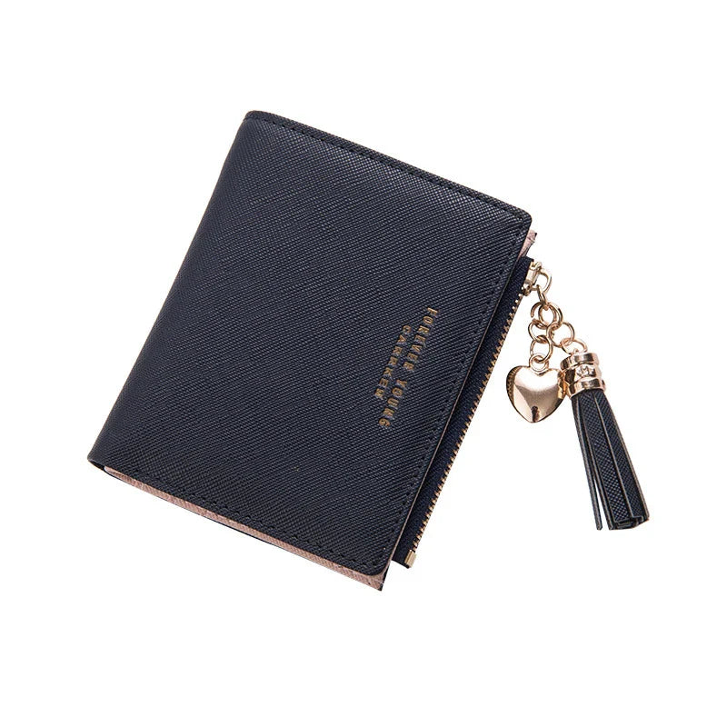 Premium genuine leather women's coin purse with zipper closure, available in black, brown, and navy colours, and multiple sizes.