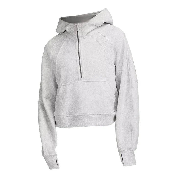 Premium women's sports fleece hoodie with half zip, available in a range of sophisticated colours