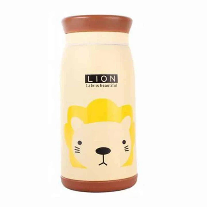 Stylish stainless steel vacuum insulated thermomug with playful cartoon design, available in various vibrant colours