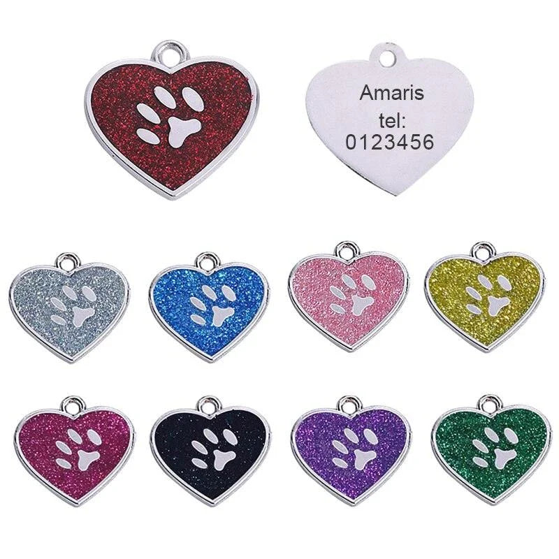Elegant glittering cat identification tag made of metal with sparkling sequins for a stylish and safe accessory