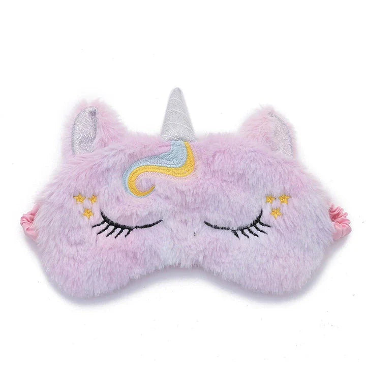 Soft and plush glitter unicorn sleep mask with elastic bandage for a comfortable fit