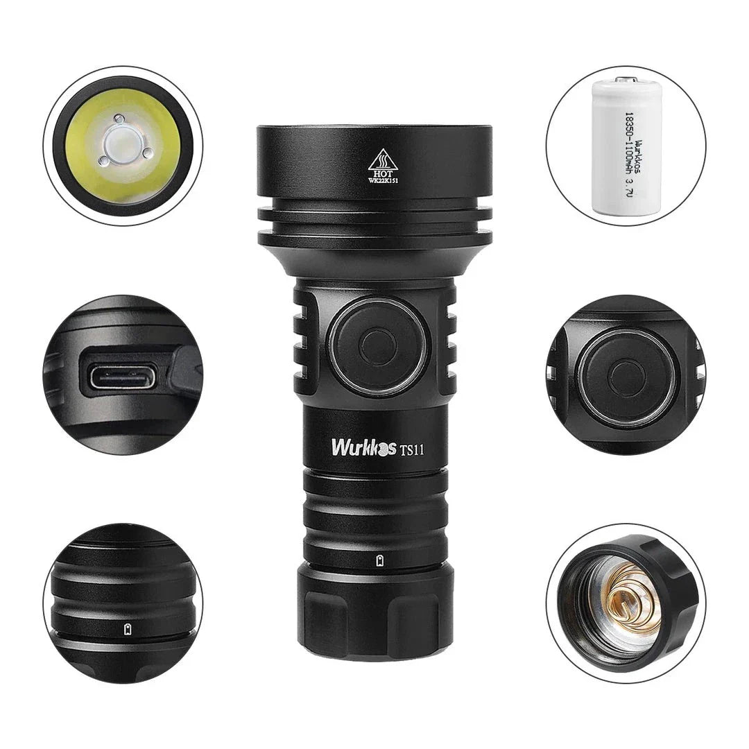Powerful 2000-lumen USB-C rechargeable EDC flashlight with RGB auxiliary lights and IP68 waterproof design