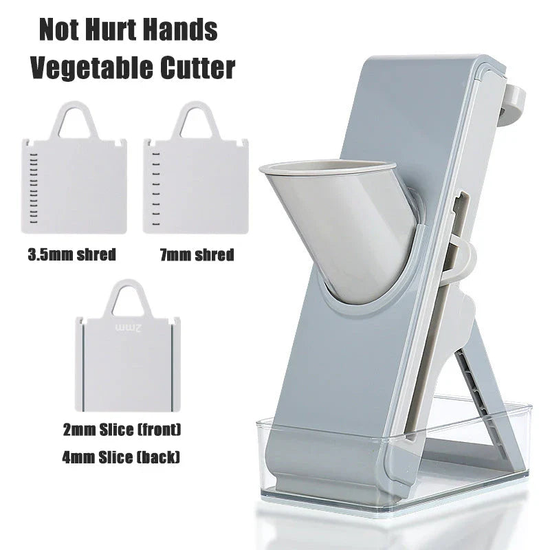 Premium Vegetable Slicer and Chopping Tool with stainless steel blades and plastic body, designed for efficient meal preparation