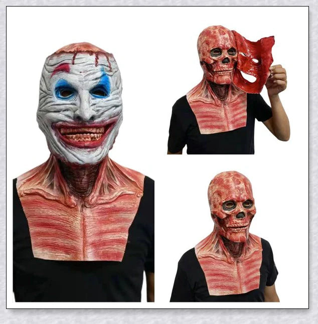 Terrifyingly lifelike horror mask with two removable layers, articulated jaw, and breathable design for a comfortable Halloween costume