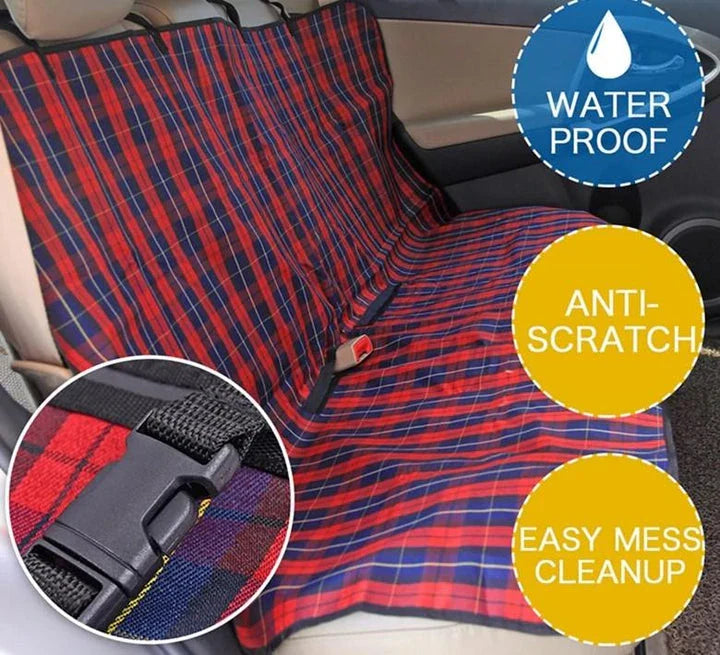 Stylish plaid pattern car seat cover for dogs, made of durable nylon to protect car upholstery