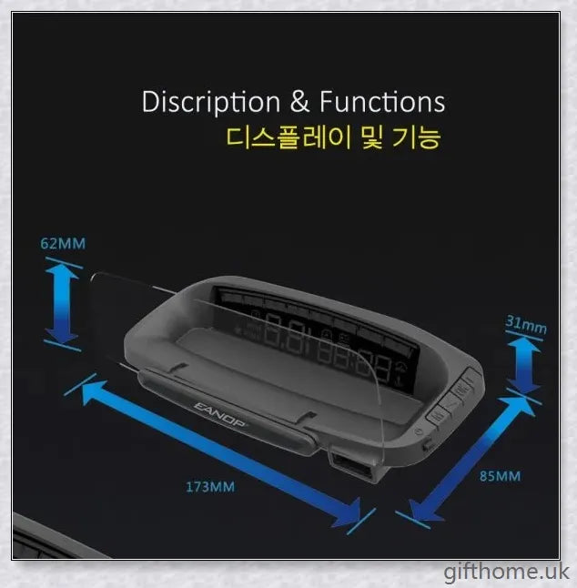 Premium windscreen-mounted car speed projector with bright, clear display reflecting on the windscreen