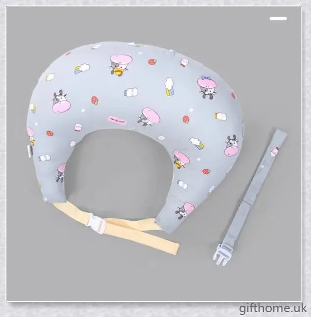 Premium breastfeeding nursing pillow with adjustable buckle, soft cotton fabric, and extra cushioning to support baby's head and prevent reflux.