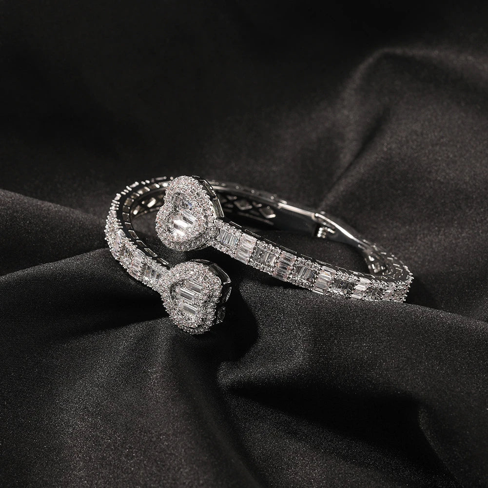 Elegant geometric diamond bracelet with spring buckle closure in gold, silver, and rose gold finishes