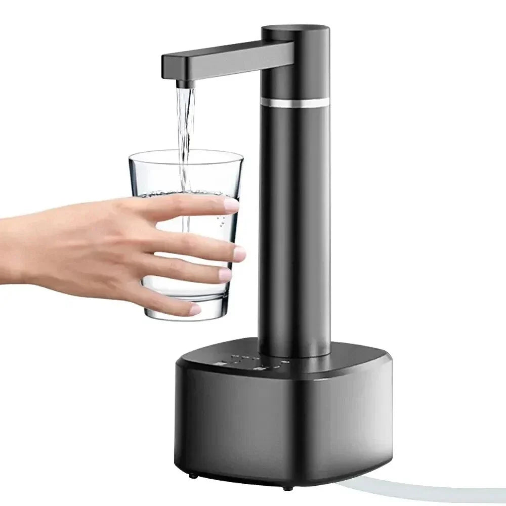 Electric water dispenser with adjustable flow, rechargeable USB power, and dual-use desktop or bucket compatibility