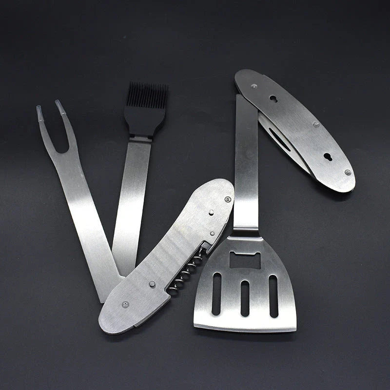 Premium 5-in-1 barbecue multi-tool with stainless steel construction and versatile grilling accessories