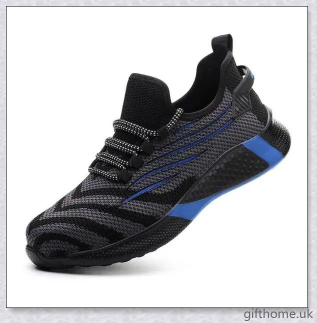 Pair of anti-smashing and anti-piercing sneakers with a flying woven upper and lightweight EVA sole, offering superior protection and comfort.
