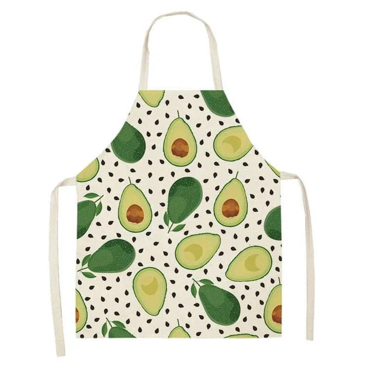 Stylish avocado-printed apron for British home cooks and bakers to protect their clothes while adding a touch of personality to the kitchen