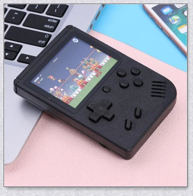 Tinytendo mini gaming console with 500 built-in retro games, compact and portable design, vibrant display, and long-lasting battery life.