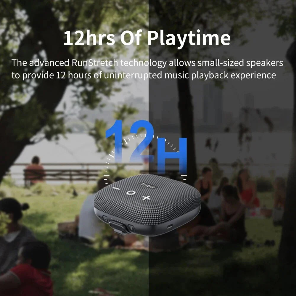 Rugged portable Bluetooth speaker with deep bass, waterproof design, and built-in power bank