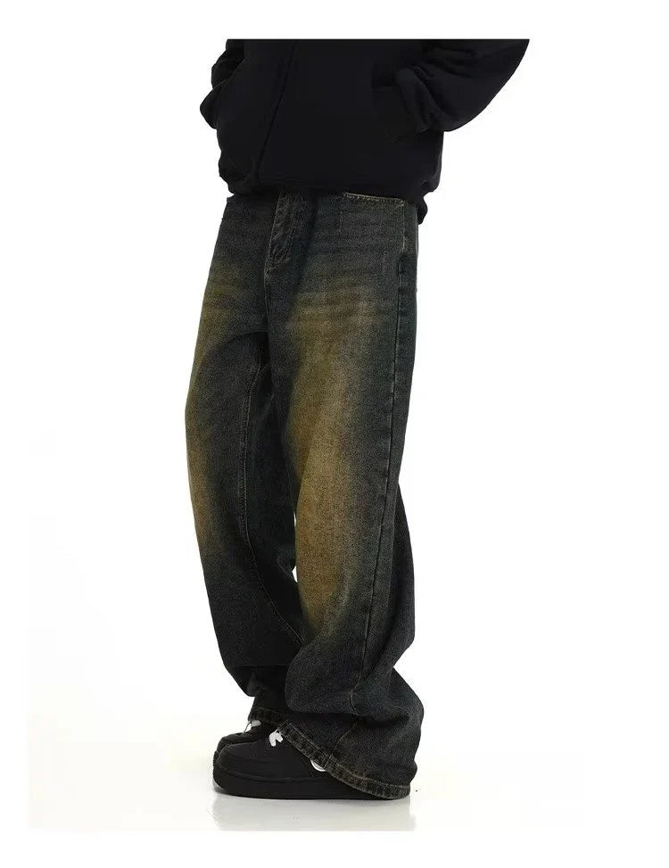 Premium retro blue vintage-inspired men's jeans with relaxed fit and sustainable cotton construction