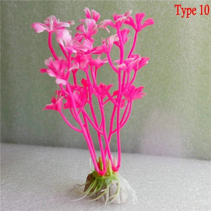 Vibrant multicolour artificial aquarium plants in various styles and sizes