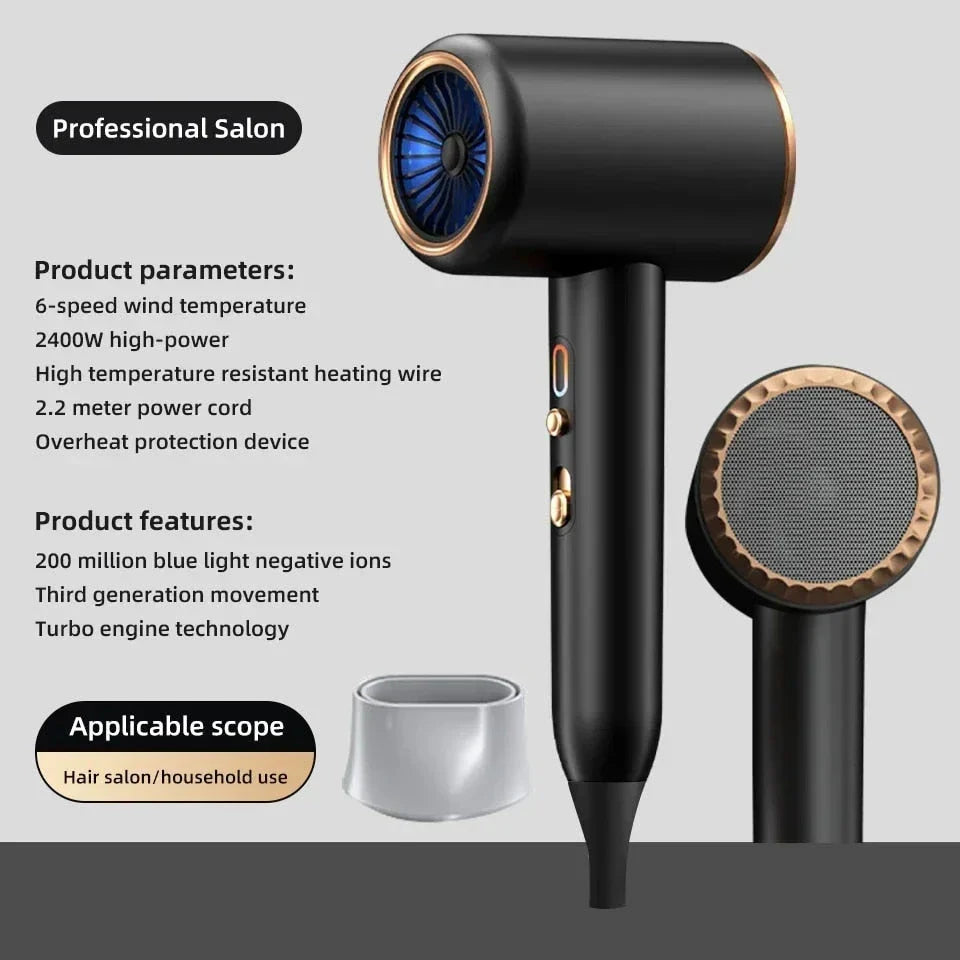 2400W Professional High-Speed Hair Dryer with Advanced Negative Ion Technology for Smooth, Frizz-Free Results