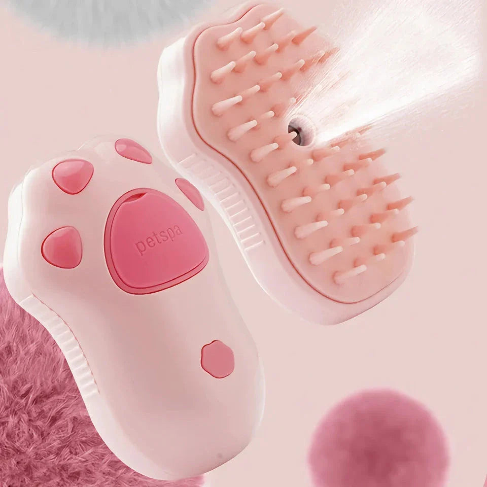 Premium 3-in-1 electric pet grooming tool with steam cleansing technology and soft, rounded bristles for a soothing grooming experience
