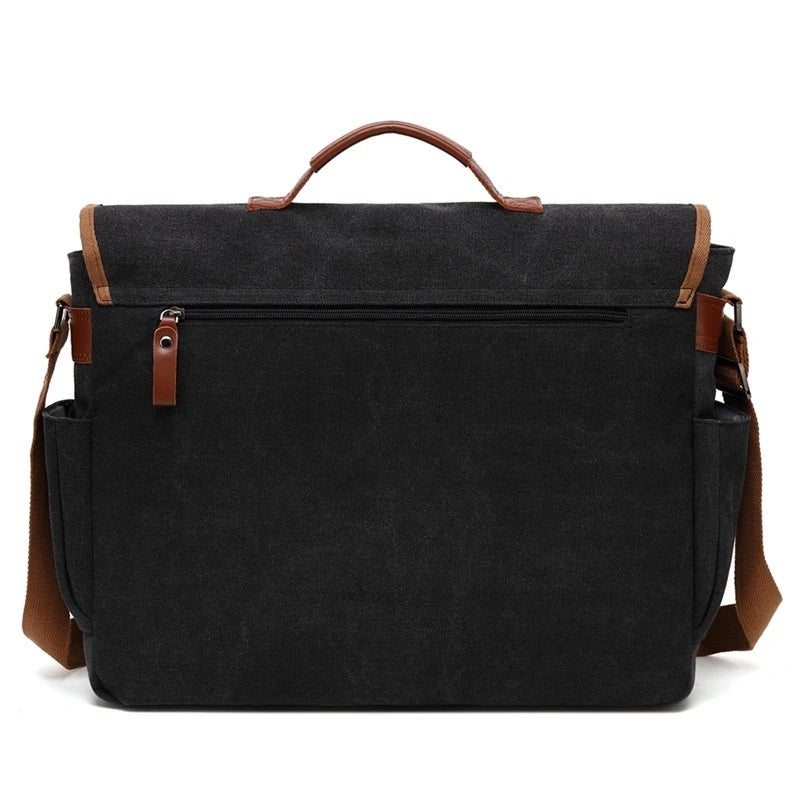Men's canvas waterproof shoulder bag with 17-inch laptop compartment, durable and weather-resistant design