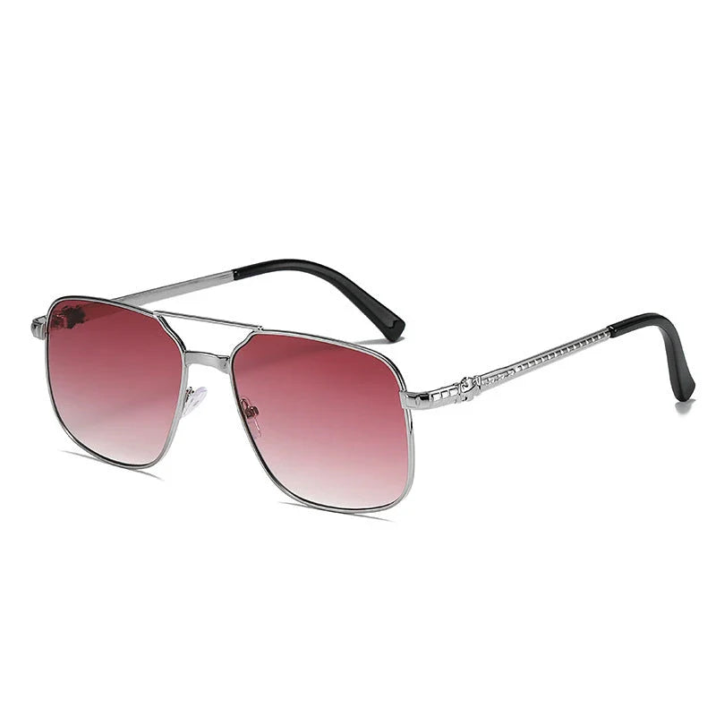 Trendy metal square frame sunglasses with vibrant yellow lenses and red gradient for a bold, modern look
