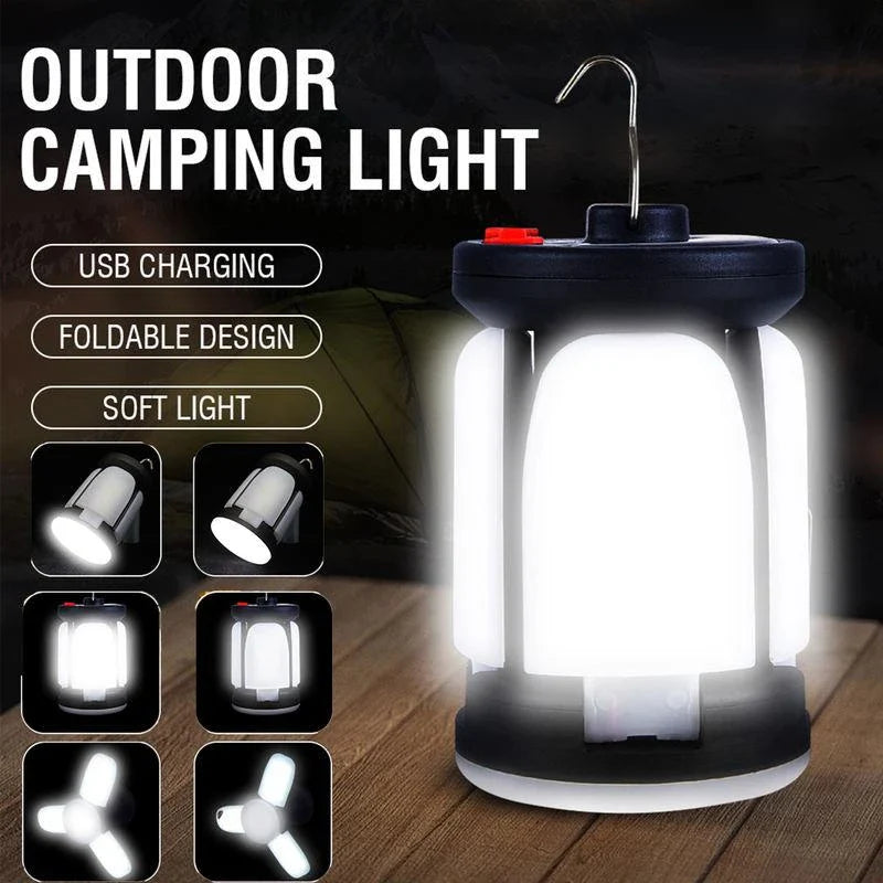A 1000 lumen rechargeable solar LED camping lantern with a foldable design and versatile lighting modes