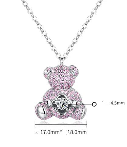 Clavicle chain necklace with a charming bear pendant and sparkling zircon stones, made from high-quality 925 sterling silver