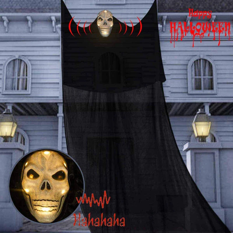 Voice-activated Halloween decoration with ghost-shaped design, lighting, and sound effects