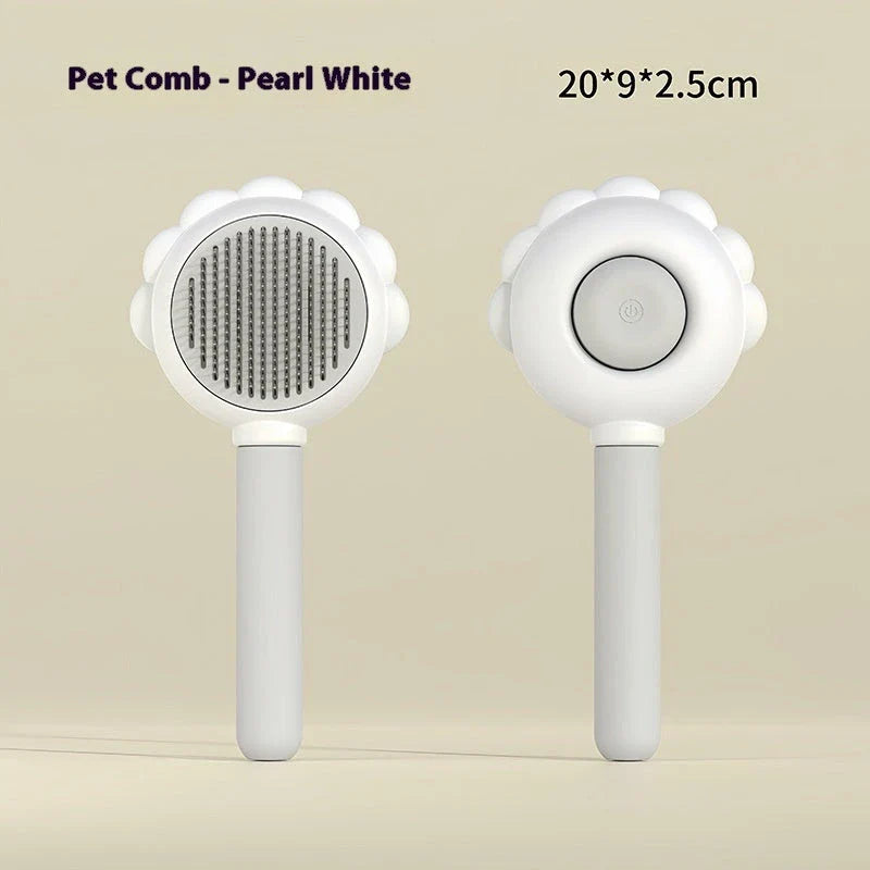 Premium 2-in-1 Self-Cleaning Pet Grooming Brush and Comb with curved comb teeth and ergonomic, non-slip handle for efficient and gentle grooming