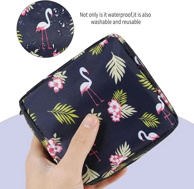 Portable Sanitary Napkin and Cosmetic Storage Bag in Tibetan Unicorn design, with a compact, folding design and contemporary pattern