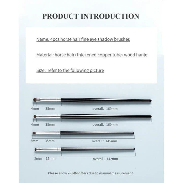 Premium 4-Piece Eyeliner, Smudge, and Eyeshadow Brush Set with natural bristles and wooden handles