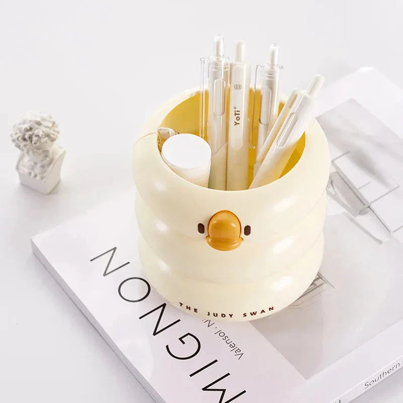 Stylish cartoon desk organiser with spacious circular design and cute cartoon motif for storing pens, pencils, and other desk essentials