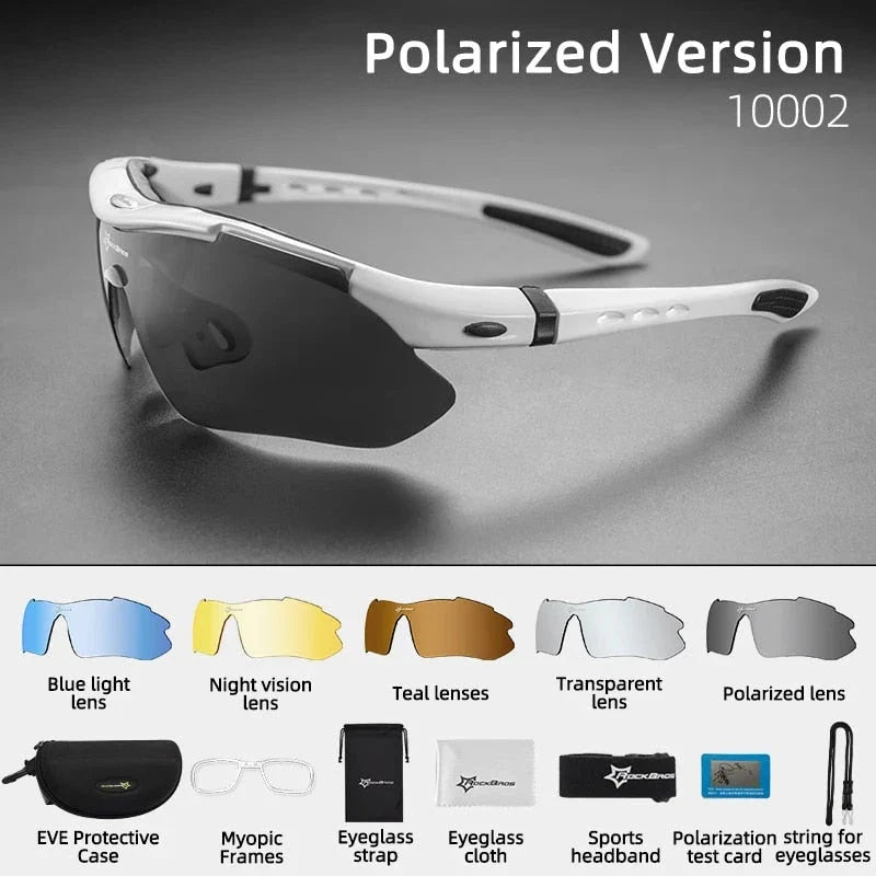 Polarized sports cycling sunglasses with interchangeable lenses in various colours