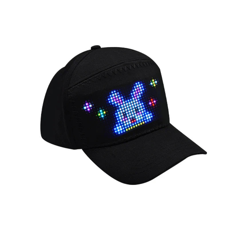 Rechargeable Bluetooth Soft Screen Hat with Flexible LED Display in Black