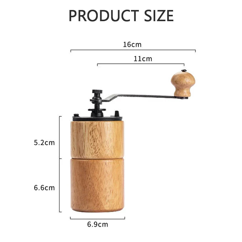 Elegant wooden manual coffee grinder with premium steel conical burr for consistent, flawless grinding