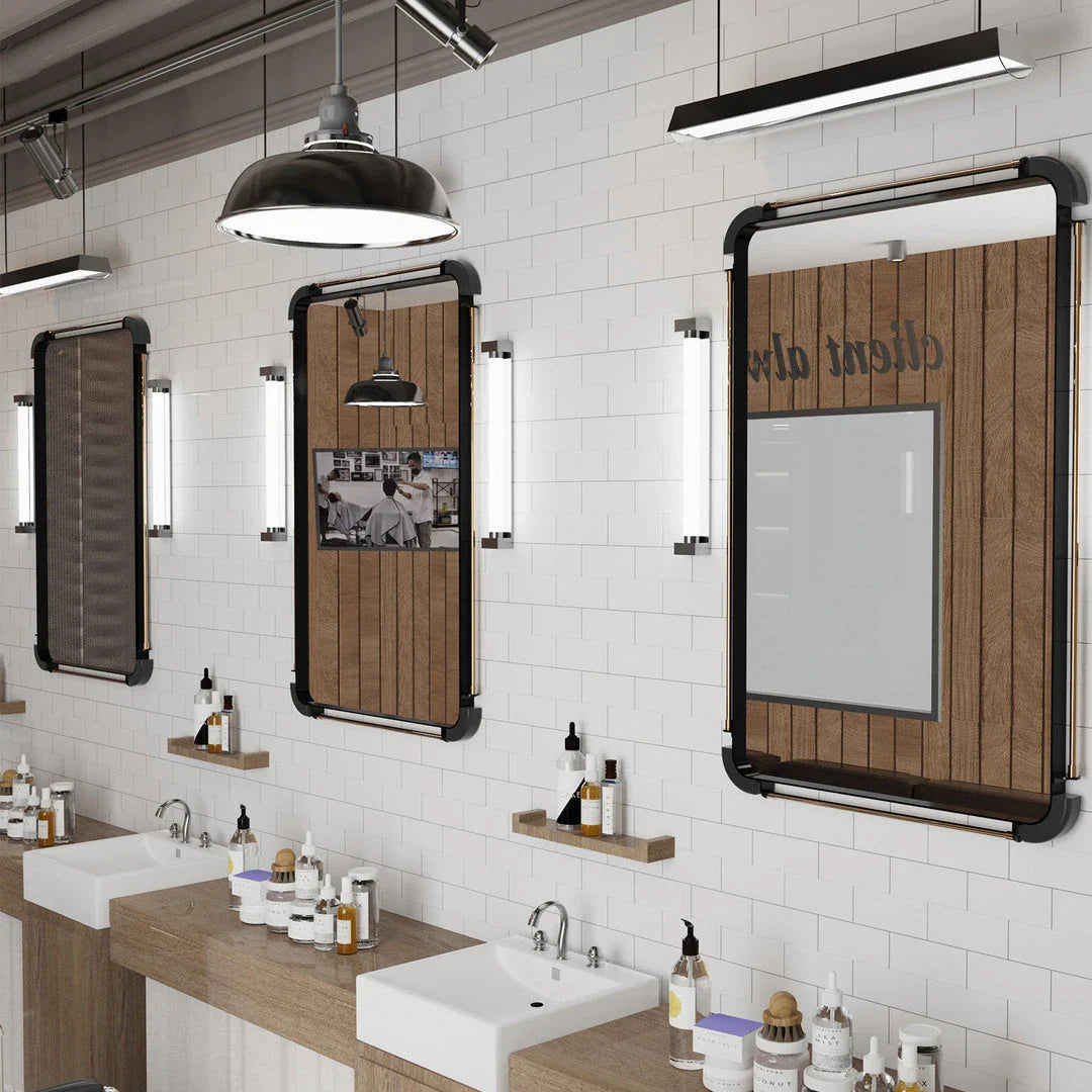 Vintage Industrial Black Metal Pipe Wall Mirror - Rectangular mirror with distressed metal pipes for a timeless, retro look