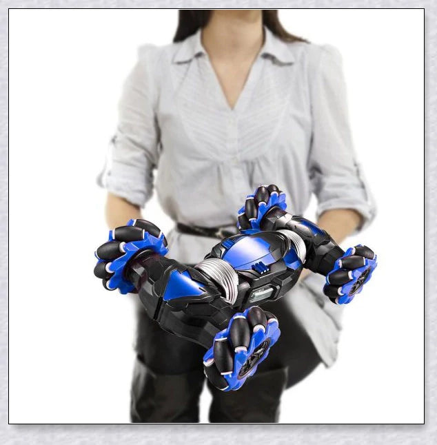 Remote control stunt car with 360-degree rotation, flips, and built-in colourful lights and music for exciting playtime