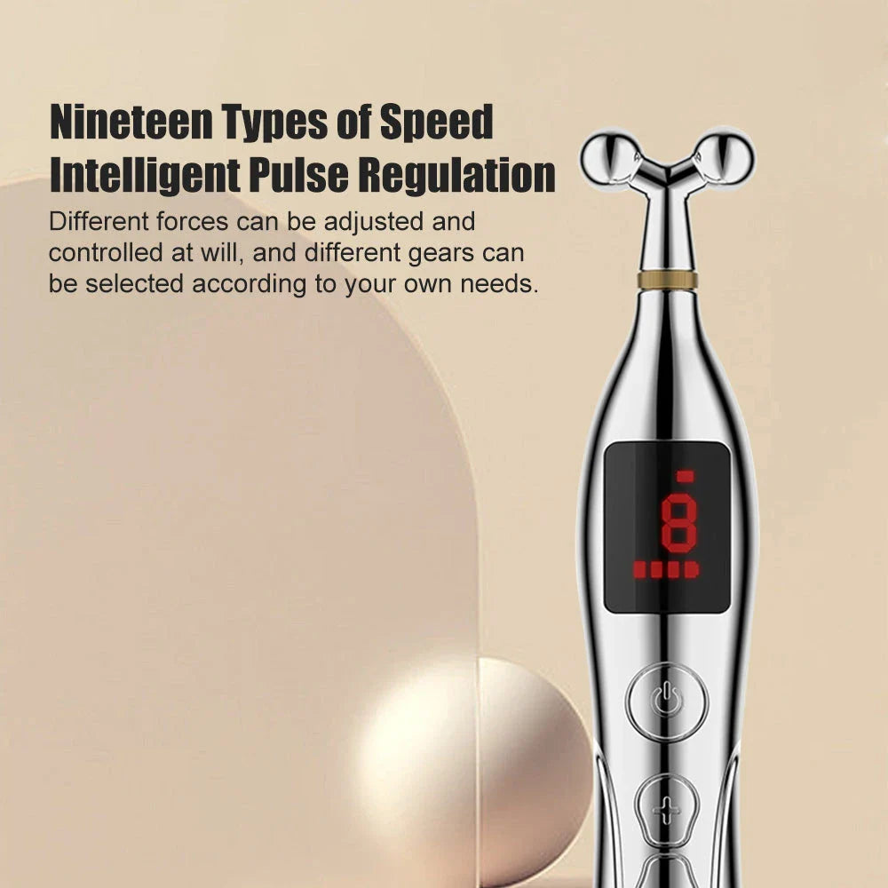 Electronic Acupuncture Massage Pen with 19 adjustable intensity levels and three targeted massage modes for natural pain relief and muscle relaxation