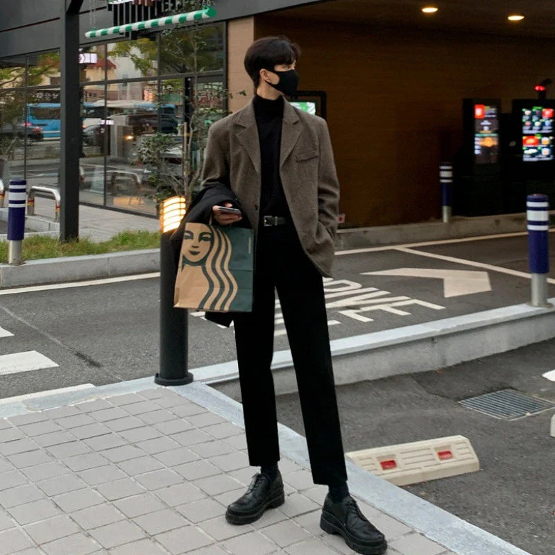 Stylish Korean-inspired relaxed fit premium small jacket in khaki colour with attention to detail
