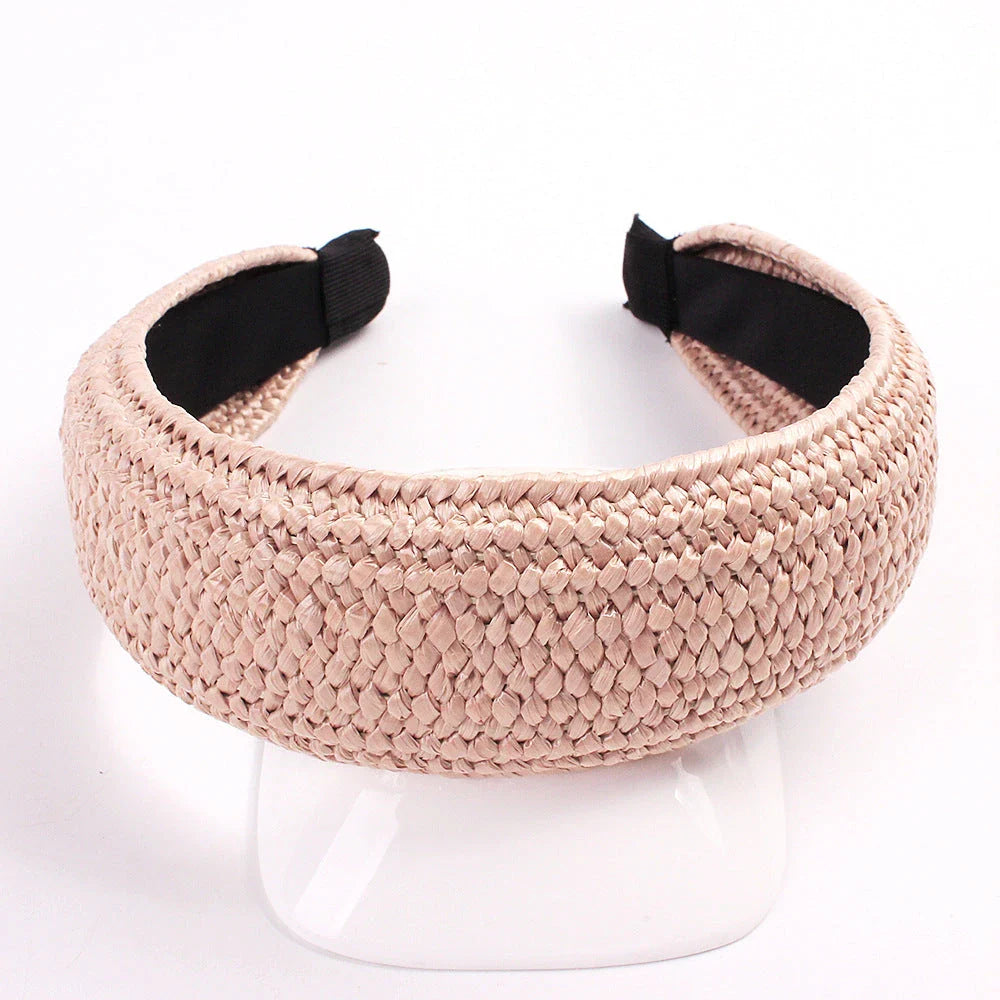 Fashionable solid colour knotted headbands for women, made from high-quality hemp and rubber materials for comfort and style.