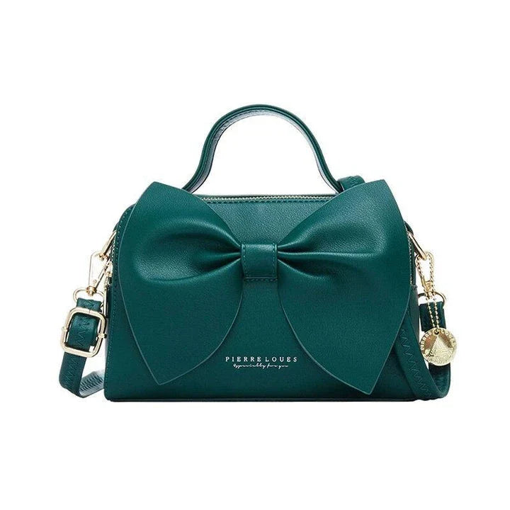Elegant brown Korean-inspired bow shoulder bag with adjustable strap and roomy interior