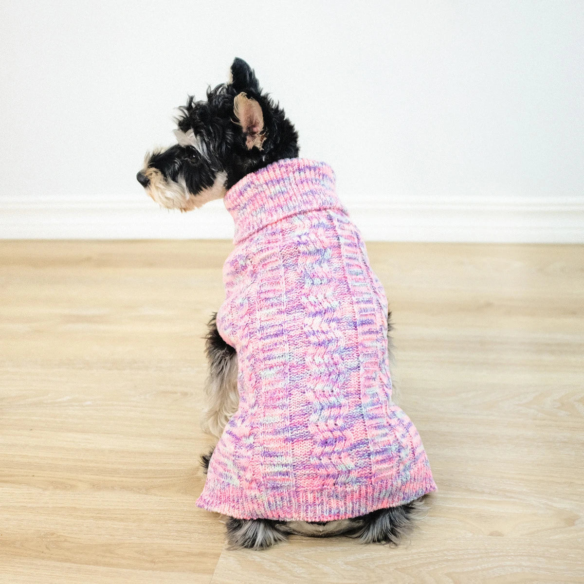 Stylish and cosy purple turtleneck sweater for pets, made with premium acrylic fibres for maximum comfort and warmth.