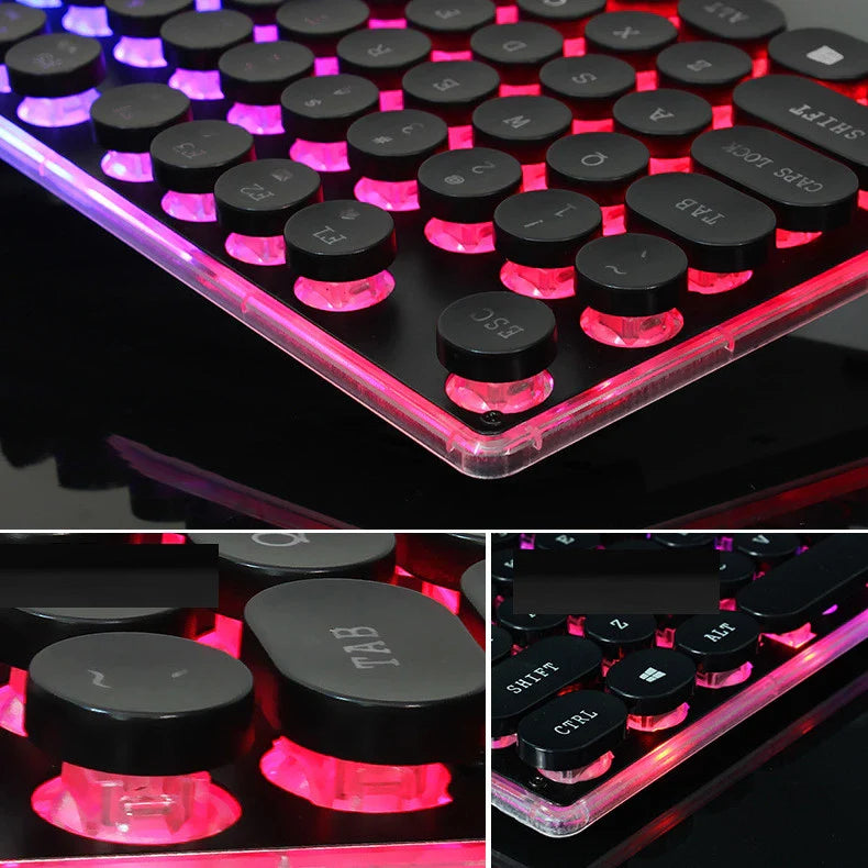 Radiant crystal-like illuminated wired keyboard and mouse combo with sleek, modern design and vibrant backlighting