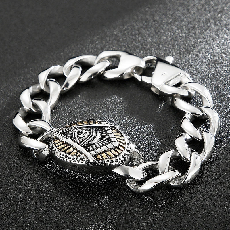 Retro-Inspired Stainless Steel Bracelet for Men with Geometric Pattern and Adjustable Clasp