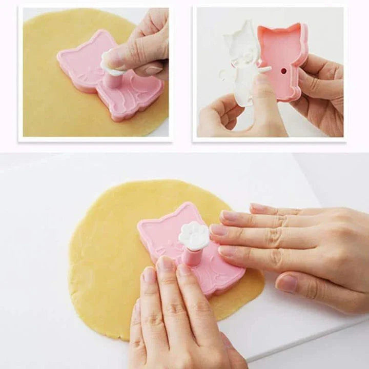 Kitten-shaped cookie moulds in pink colour, a charming baking set for creating adorable homemade treats