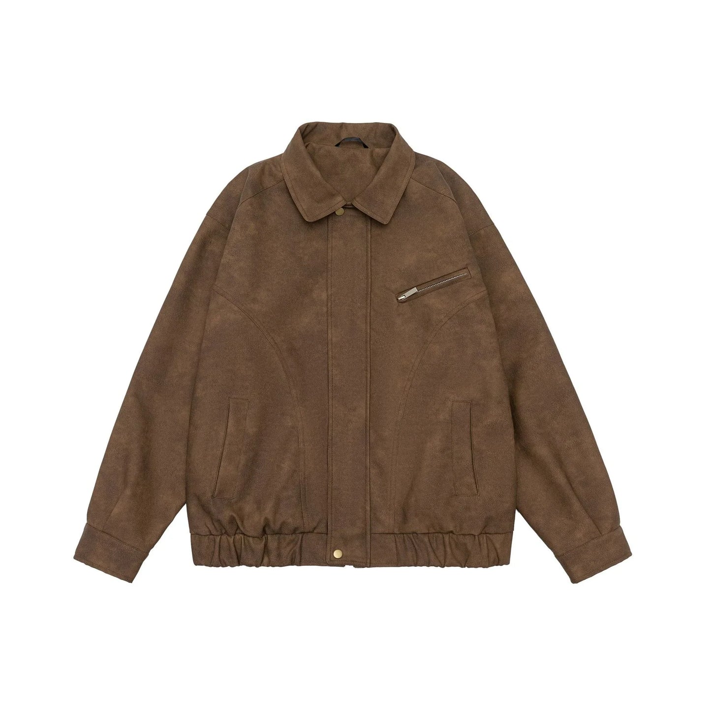Premium vintage-inspired PU leather jacket in brown and grey colours, featuring a relaxed, tailored fit for the discerning British gentleman.