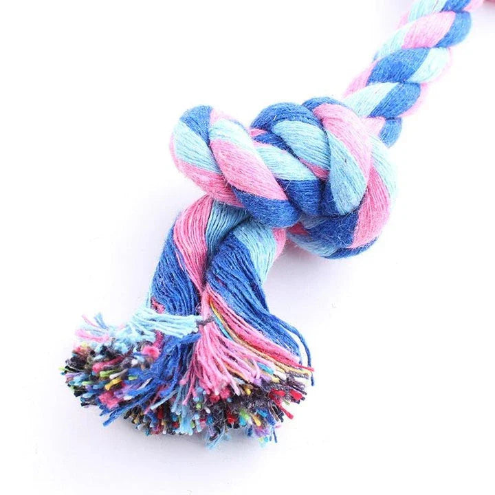 Robust cotton bone-shaped braided toy for dogs, designed to withstand chewing and promote dental health